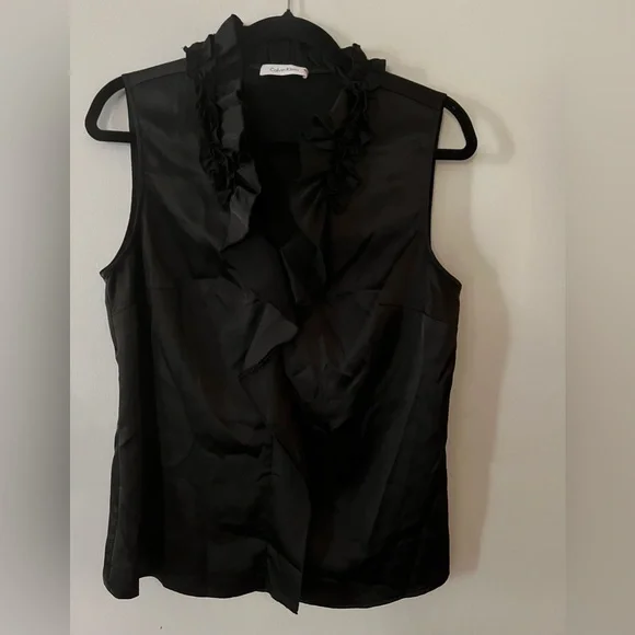 Calvin Klein Black Ruffled Sleeveless Blouse - Picture 1 of 6